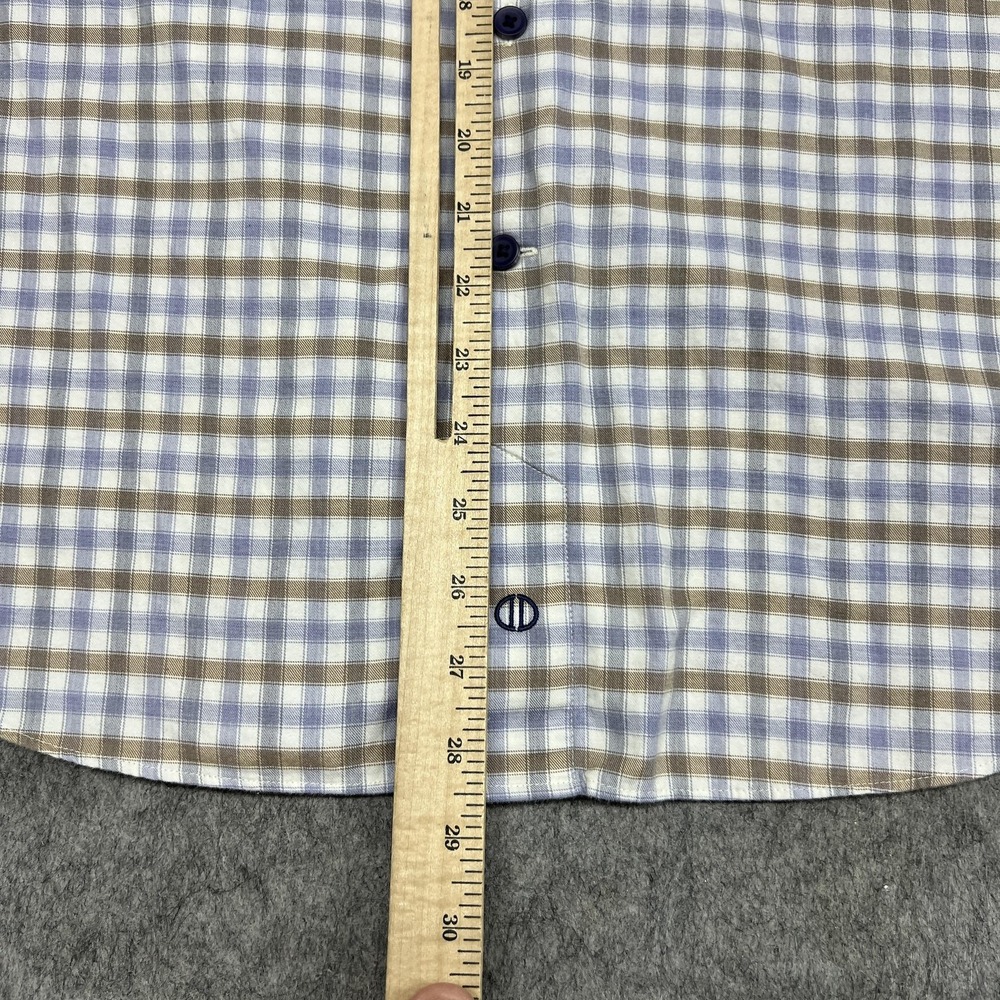 David Donahue Shirt Mens L Blue Beige Check Long Sleeve Button Cotton Office - Picture 12 of 16